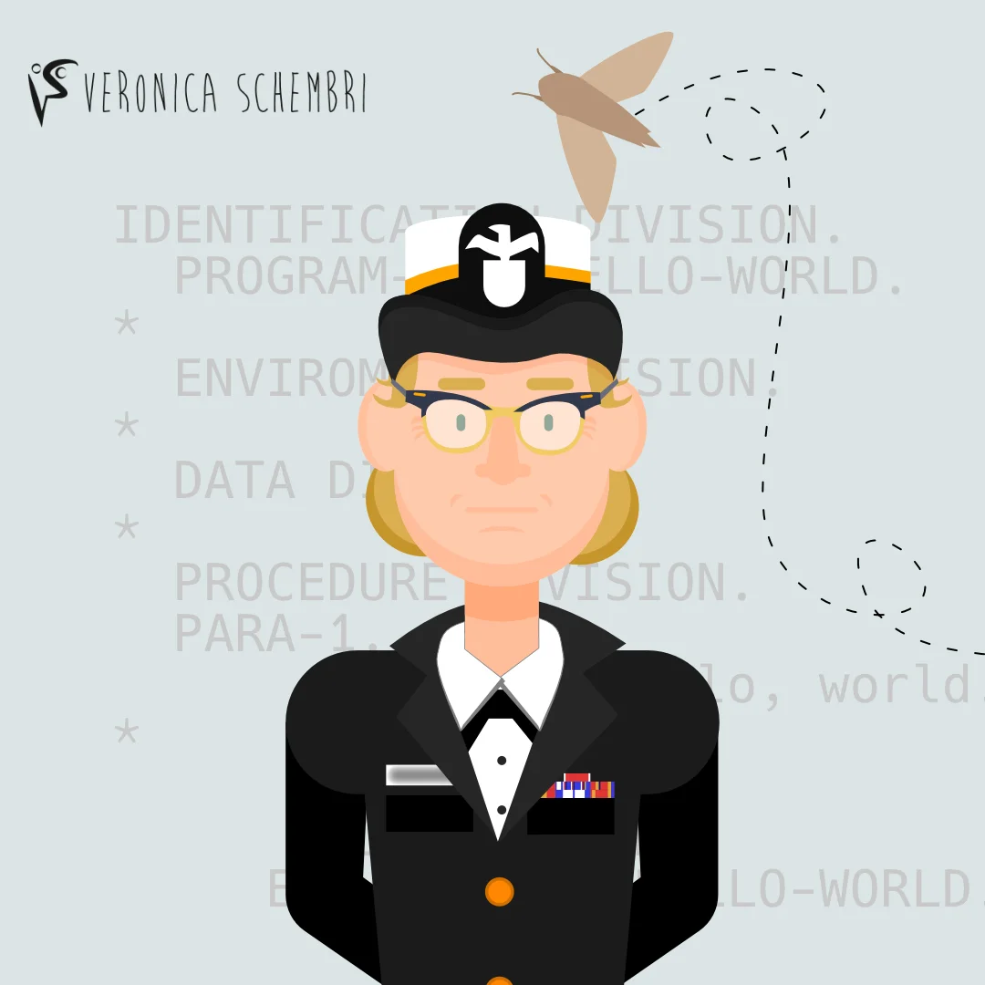 Illustrazione "Grace Hopper e il termine Bug"