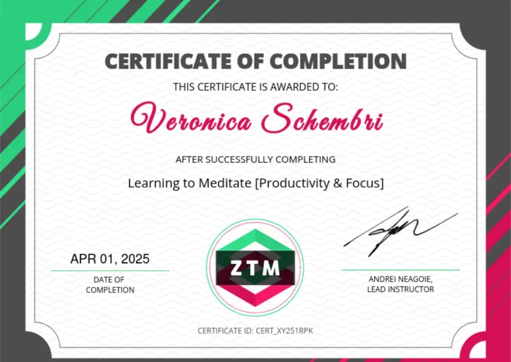 Certificato del corso Learning To Meditate
