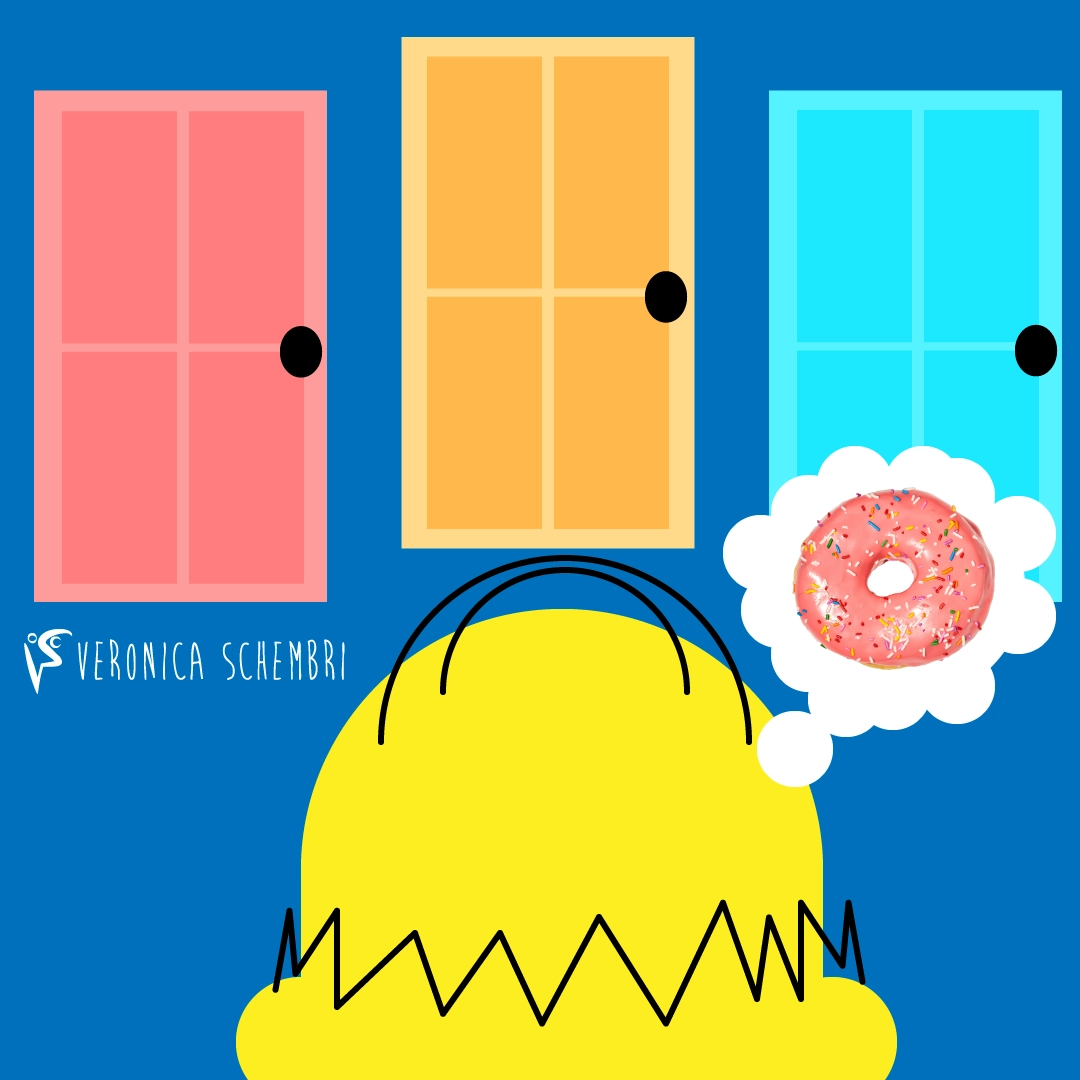 Illustrazione di Homer Simpson davanti tre porte chiuse.