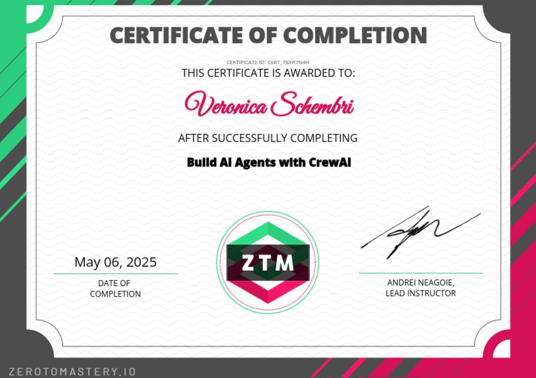 Certificato Build Ai Agents with CrewAI