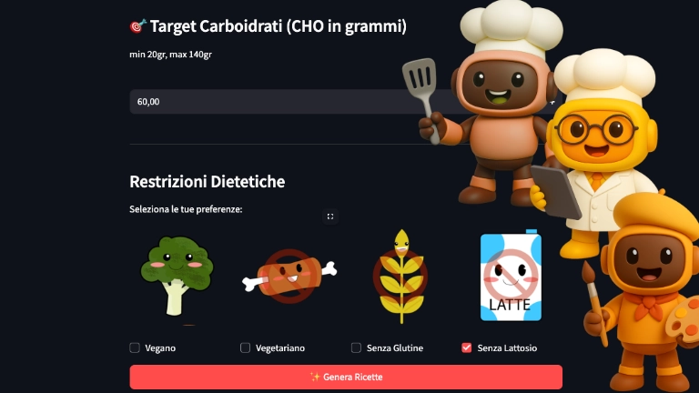 Schermata di esempio dell'applicativo Nutrichoice